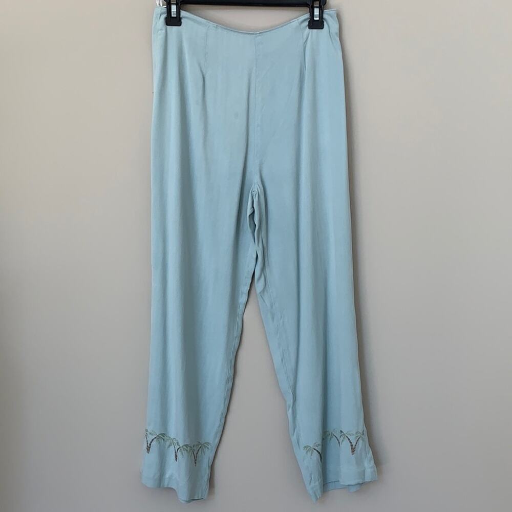 Tiki Classics 100% silk cropped pants embroidered palm trees beachy coastal 8